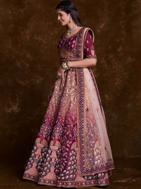 Shop Burgundy Thread Embroidery Silk Lehenga Choli From Ethnic Plus