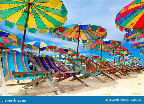 Beach Chair and Umbrellas on the Beach Stock Photo - Image of ocean ...