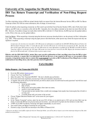 Fillable Online IRS Tax Return Transcript and Verification of Non ...