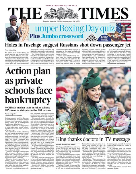 Times Front Page 26th of December 2024 - Tomorrow's Papers Today!