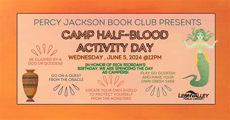 Percy Jackson Camp Half-Blood Activity Day, 6425 Evers Rd, Leon Valley ...