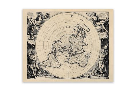 Antique Planisphere Flat Earth World Map Vintage Style Print - Etsy