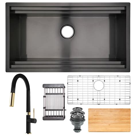 AKDY Undermount 32-in x 18-in Gunmetal Matte Black Stainless Steel ...