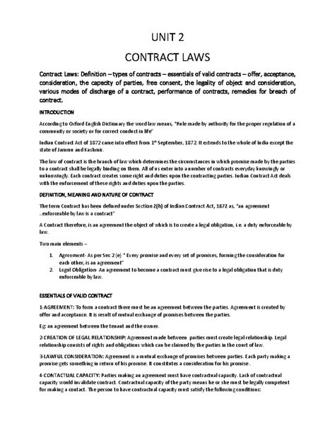Contract-law - Lecture notes - UNIT 2 CONTRACT LAWS Contract Laws ...