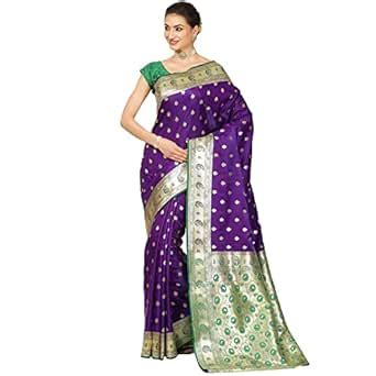 Buy Banarasi Silk Works Women's Purple Satin Saree at Amazon.in