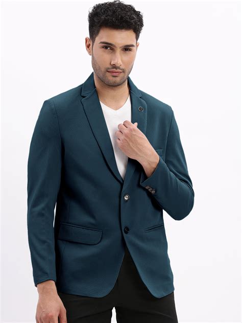 SHOWOFF Men's Teal Solid Single Breasted Blazer