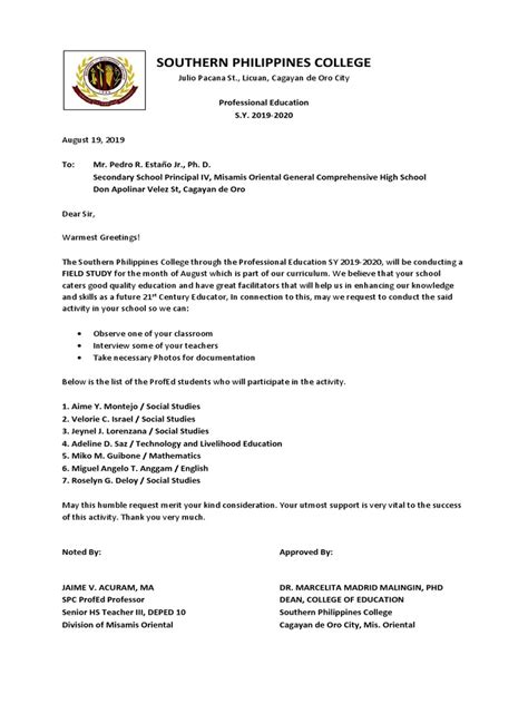 Image result for Example of Letter for Observation