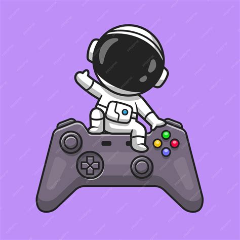 Cute astronaut waving hand on game controller cartoon vector icon ...