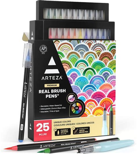 ARTEZA Watercolor Paint Pens, 24 Watercolor Brush Pens with Flexible ...