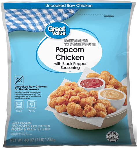 Great Value Popcorn Chicken 3 lbs, Ready to Cook, 11g Protein, Frozen ...