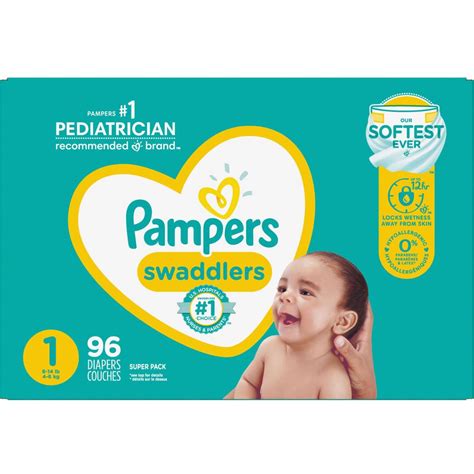 Pampers Swaddlers Diapers Size 1 96 Count - Softest, Hypoallergenic ...