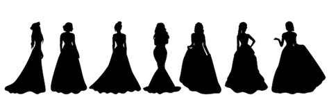 Silhouette de princesse en robes collection vecteur isolé | Vecteur Premium