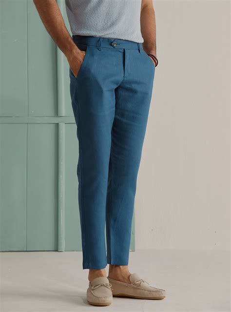 Buy Nordic Linen Pants | Casual Blue Solid Pant for Men Online | Andamen