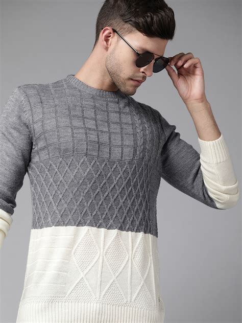 Buy Roadster Men Grey & White Pullover - Sweaters for Men 20256598 | Myntra