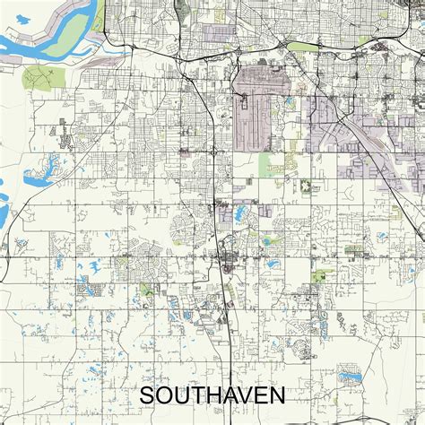 Southaven, Mississippi, United States map poster art 45888423 Vector ...