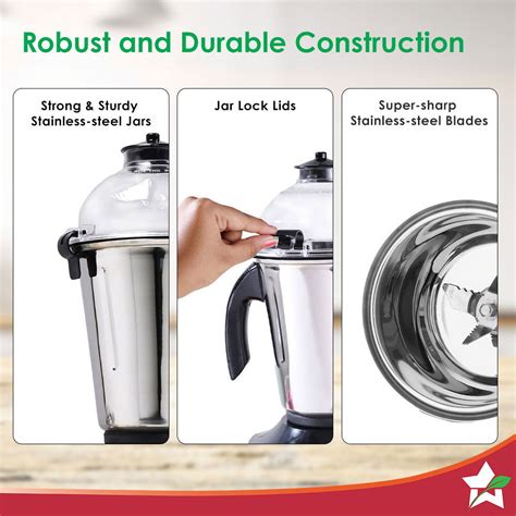 Hush BLDC Mixer Grinder | 3 Jars for Blending, Dry Grinding, Chutney G ...