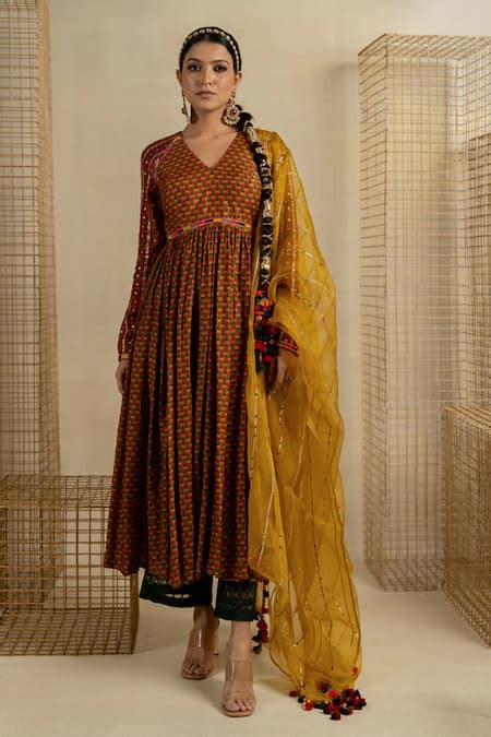 Buy Multi Color Cotton, Silk Embroidery Champa Floral Print Anarkali ...