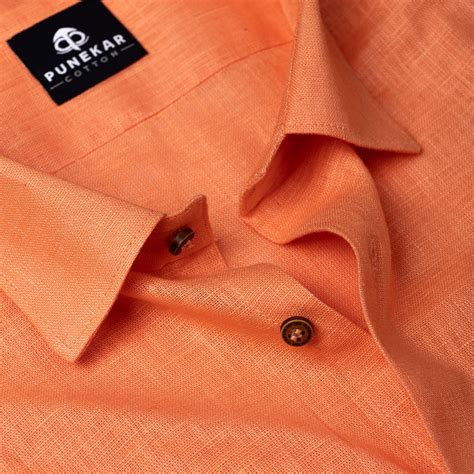 Orange Color Linen Formal Shirts For Men – Punekar Cotton