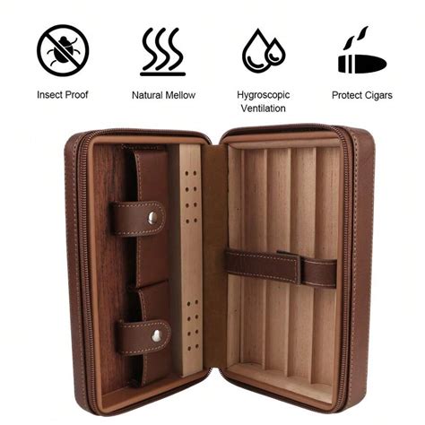 PU Leather Cigar Case Storage Humidifier Smoking Accessories Cedar Wood ...