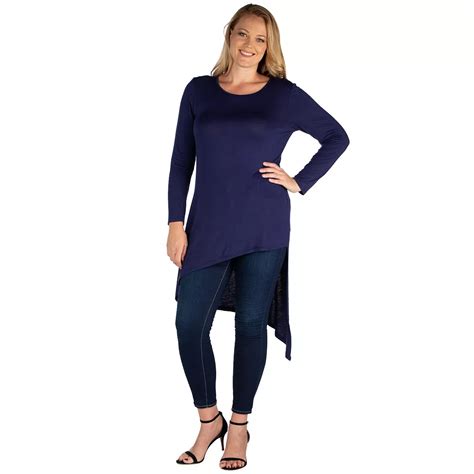 Plus Size 24Seven Comfort Apparel Long Sleeve Knee Length Asymmetrical ...