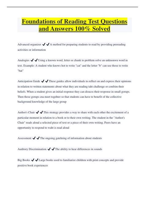 Foundations of Reading Test Questions and Answers 100% Solved ...