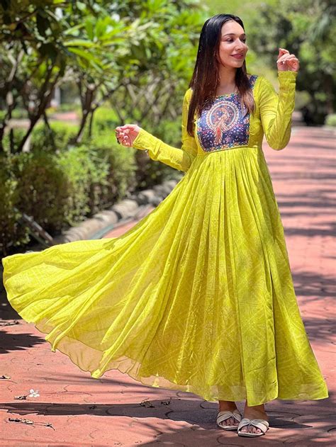 Shop Pea Green Bandhej Dress Online at Vastranand India