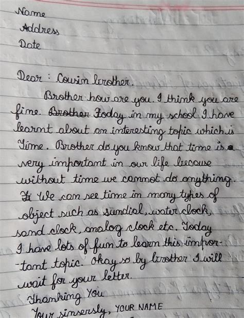 Write a letter to your cousin brother about the importance of ‘Time ...