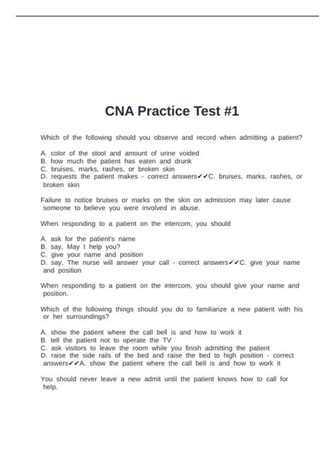 CNA Practice Test #1 - CNA STATE - Stuvia US