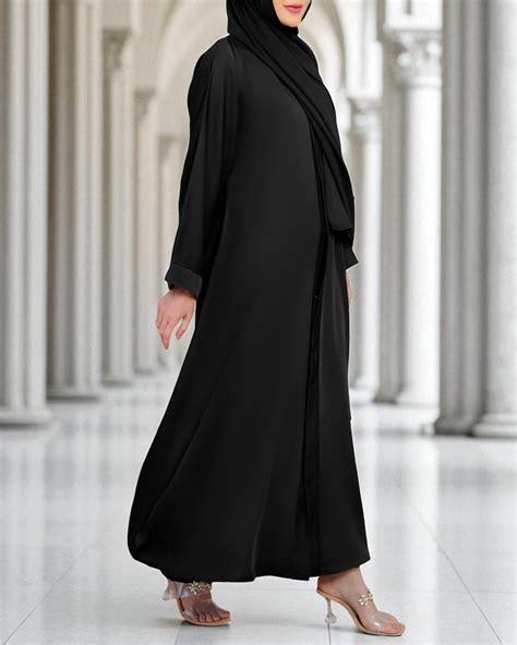 Front Open Burqa in Firdaus Fabric with Wide Sleeves & Minimal Button ...