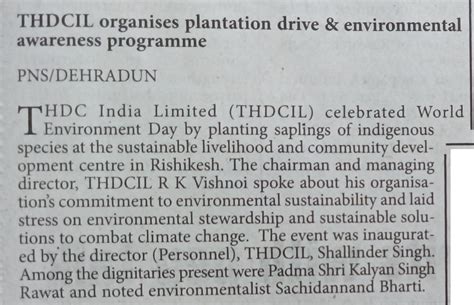 THDC COMMEMORATES WORLD ENVIRONMENT DAY WITH PLANTATION DRIVE AND ...