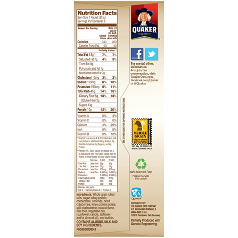 Quaker Oatmeal Nutrition Facts 1 2 Cup | Besto Blog