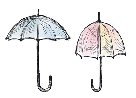 Sketches of two various opened umbrellas vector hand drawing isolated ...