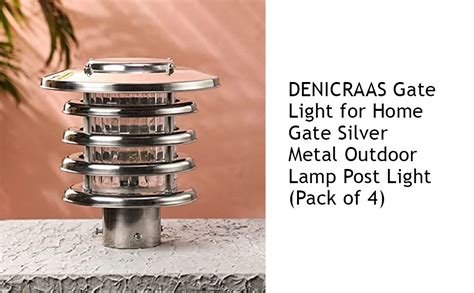 DENICRAAS Gate Light for Home Gate Silver Metal Outdoor Lamp Post Light ...