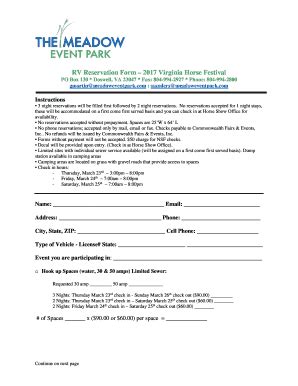 Fillable Online RV Reservation Form 2017 Virginia Horse Festival Fax ...