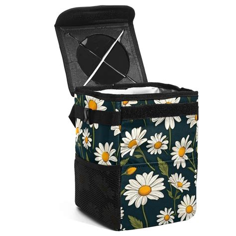 Daisy Foldable Car Garbage Can with Lid, Leak-proof, and Hanging Storage Bag - Car Trash Can and ...