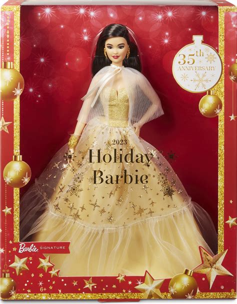 2023 Holiday Barbie Doll, Collectible Golden Gown Edition with Black ...