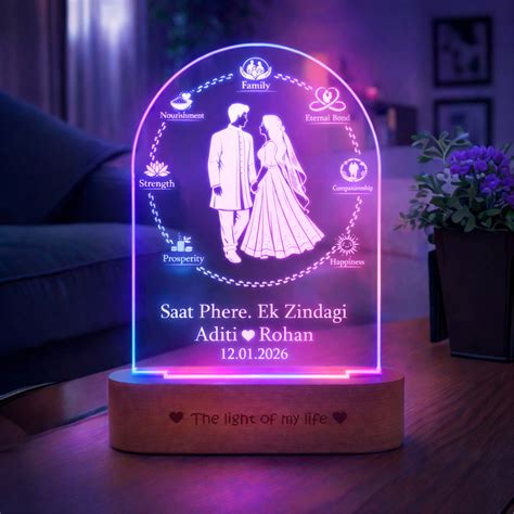 Marriage Gift for Couple Personalized Saat Phere Name Lamp | Indian ...