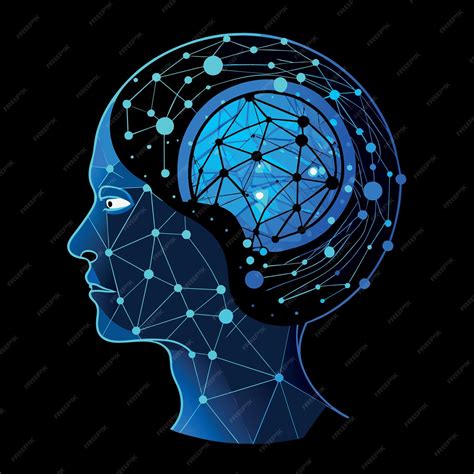 Vector illustration human head dot particles blue light and neural ...