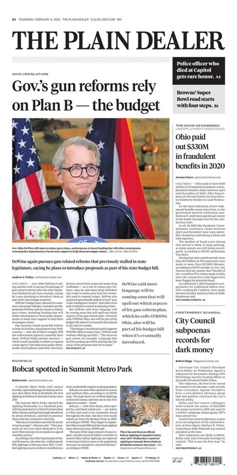The Plain Dealer’s front page for January 11, 2021 - cleveland.com