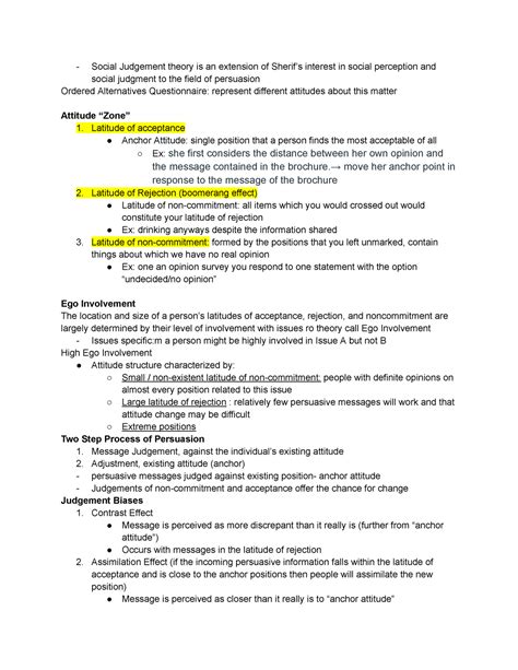 CMN 101 Y pt - Lecture notes and examples - Social Judgement theory is an extension of Sherif’s ...
