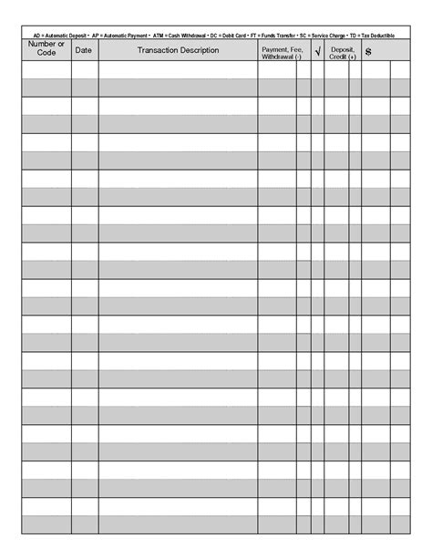 Check Register Template Printable