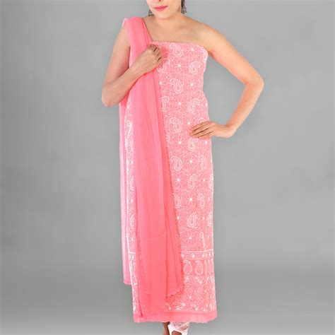 Seva Chikan Hand Embroidered Pink Cotton Lucknowi Chikankari Unstitche