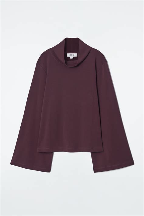 FUNNEL-NECK LONG-SLEEVED T-SHIRT - BURGUNDY - Ladies | H&M GB