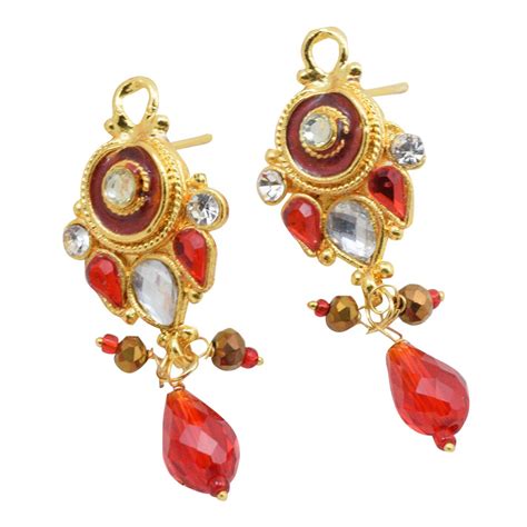 Red Crystal Beads Golden Pendant Necklace | Fashionvalley