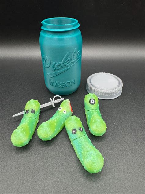 Set of 3D Printed Articulated Pickles With Storage Jar, Fidget Toys ...