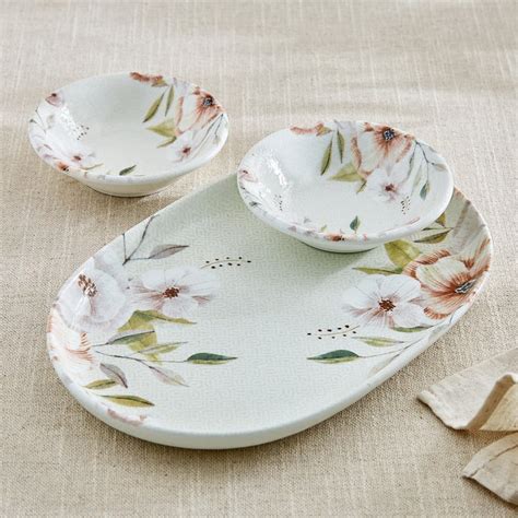 Buy Elva Set of 2 Porcelain Floral Print Dip Bowls with Platter - 120ml ...