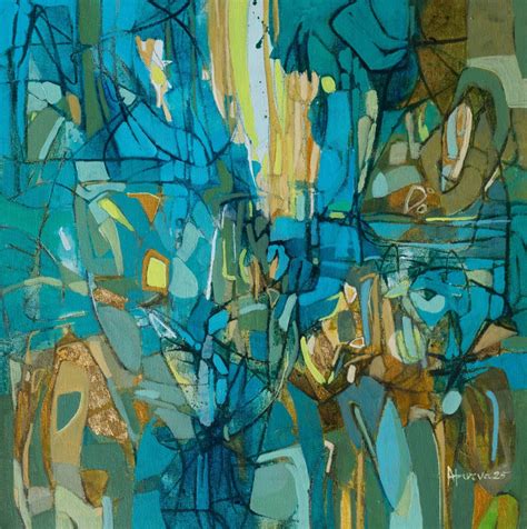 "Metaphor Of Life 15": Blue-Green Abstract painting by Apurva Singh ...