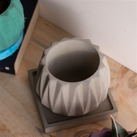 Onca Cement Finish - Geometric Succulent Planter for Table top Decor ...