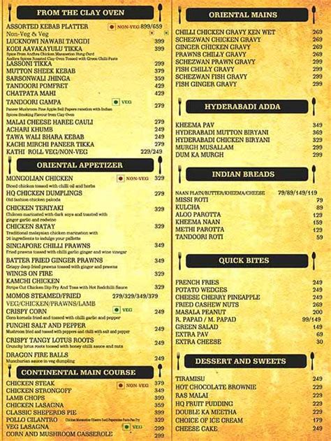 Menu at Head Quarters Rest O Bar, Hyderabad, Renuka Enclave 6-3-1239