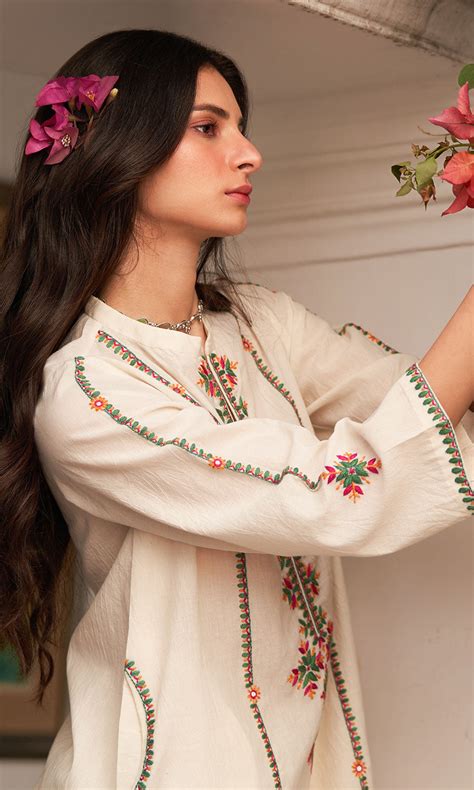 Chandani chikankari ivory short kurta with salwar ( set of 2 ) RTS ...